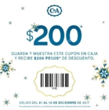 Cupón C&A de $200 de descuento en compras de $1,200 o más