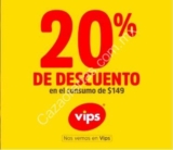 Cupón Vips de 20% de descuento en consumos a partir de $149