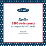 Cupón Old Navy $100 de descuento del 28 de junio al 1 de julio