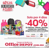 En Office Depot 40% de descuento en lápices, colores, plumas, cuadernos, mochilas y pegamentos