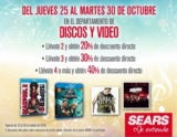 Descuentos escalonados Sears en discos y videos: Hasta 40% de descuento directo dependiendo la cantidad que compres