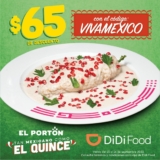 Cupón DiDi Food $65 pesos de descuento este 15 y 16 de septiembre