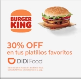 Promoción Didi Food: 30% de descuento en platillos más vendidos de restaurantes de Alsea (Vips, Burger King, Starbucks, etc)