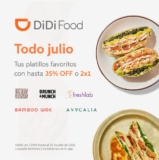 En Didi Food  2×1 o hasta 35% de descuento en restaurantes participantes de la CDMX