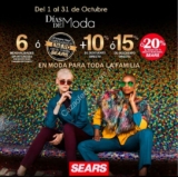 Días de Moda Sears Octubre 2018: Hasta 6 msi en moda ó hasta 20% de descuento