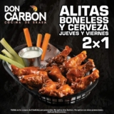 En Don Carbón 2×1 en tacos, alitas, boneless, cerveza y más dependiendo del día