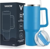 Termo de acero inoxidable de 40 onzas con asa y popote baja de precio