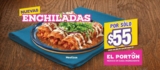 Promoción El Portón: 3 enchiladas a sólo $55 de 7:00 AM a 6:00 PM todos los días