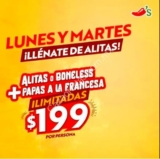 En Chilis alitas o boneless + papas a la francesa ilimitadas a $199 los lunes y martes después de las 5:00 pm