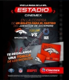 En Cinemex toalla de regalo de los Broncos si compras boletos para ver el partido de los Broncos vs Colts