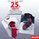 En Sears 25% de descuento directo en corbatas y camisas de vestir