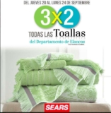 En Sears 3×2 en todas las toallas del departamento de Blancos