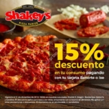 En Shakeys 15% de descuento pagando con tarjetas Banorte e Ixe