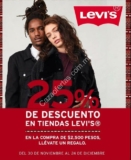 En tiendas Levis 25% de descuento en prendas y llévate un regalo en compras a partir de $2,500
