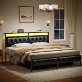 Base de cama con cabecera tapizada y luces LED para cama king baja a su menor precio + 15 meses sin intereses