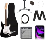 Kit de inicio guitarra eléctrica Fender Stratocaster con amplificador, estuche, stand, correa y más baja a su menor precio
