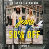Promoción Forever 21: Segundo a mitad de precio en jeans este fin de semana