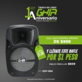 Promoción de Aniversario Ghia: Compra $999 + $1 peso llévate un bafle de 8 pulgadas