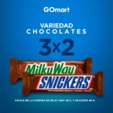3×2 en chocolates Snickers y Milky Way en tiendas de conveniencia Go Mart