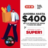 Cupón HEB hasta $400 de descuento en pedidos de súper y vinos en línea