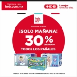 Promoción HEB 30% de descuento en todos los pañales este 30 de junio