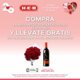 Promoción de San Valentín HEB: vino tinto Gratis en la compra de un arreglo de rosas