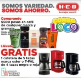 Cafetera GRATIS en la compra de $500 en café con el Combo Loco HEB