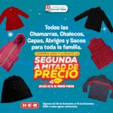 En HEB segundo a mitad de precio en chamarras, chalecos, capas, abrigos y sacos