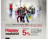 Promoción HSBC Happy Weekend 25 al 28 de abril: 5% de bonificación en compras a meses sin intereses