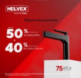 40% en todos los productos de grifería y accesorios Helvex y Proyecta durante abril y mayo