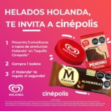 Promoción Cinépolis Helados Holanda: 2×1 en boletos si presentas 3 envolturas o tapas de productos Holanda