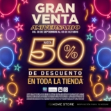 Venta de Aniversario The Home Store: 50% de descuento en toda la tienda del 30 de septiembre al 3 de octubre