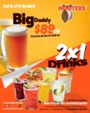 Hooters 2×1 en drinks y cerveza Big Daddy a $89 hasta el 11 de abril