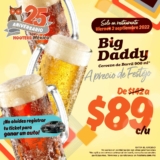 Promoción de aniversario Hooters: Cerveza de barril Big Daddy 900ml de $142 a $89 sólo hoy