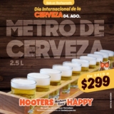 Promoción Hooters Día de la Cerveza: Metro de cerveza a $299