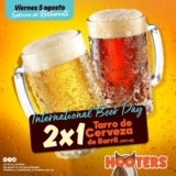 Promoción Hooters Día de la Cerveza: 2×1 en tarros hoy