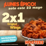 Lunes Épico Hooters: 2×1 en alitas Original Style hoy 22 de mayo