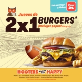 2×1 en hamburguesas en Hooters hoy jueves al pedir por Rappi y Pickup