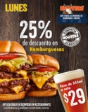 Promoción Hooters: 25% de descuento en hamburguesas y $29 el vaso de cerveza los lunes