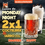 Promoción Hooters Lunes de Monday Night Football: 2×1 en tarros de cerveza y cocteles
