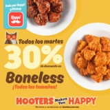 En Hooters 30% de descuento en boneless todos los martes