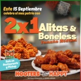 Promoción Hooters 15 de septiembre: 2×1 en alitas y boneless y metro de cerveza a precio especial