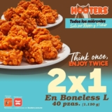 En Hooters 2×1 en boneless los miércoles al pedir por Rappi y pickup