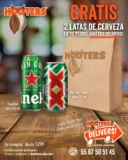 Promoción Hooters Delivery: 2 latas de cerveza Heineken, Amstel o XX en pedidos desde $299