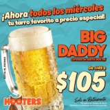 En Hooters cerveza de barril Big Daddy de 900 ml a $105 los miércoles de febrero