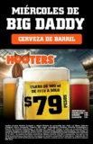 Promoción Hooters Miércoles de Big Daddy: Tarro de 900ml de carveza a $79 pesos