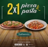 2×1 en pizzas y pastas en Italiannis toda esta semana en pedidos a domicilio y pick up