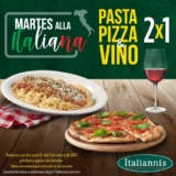 Martes Alla Italiana en Italianni’s: 2×1 en pasta, pizza y vino los martes a partir de la 1:00 PM