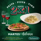 En Italianni’s 2×1 en pasta, pizza y vino todos los martes