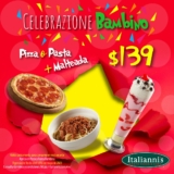 Promo Día del Niño Italiannis: menú infantil con pizza o pasta + malteada por $139